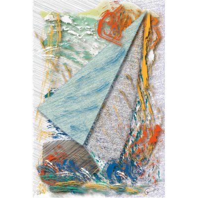 DIGITAL PAINTING CAMILLO BUCCELLA ' AUTUMN NAVIGATION ' dimensioni L 20 x H 30 cm.