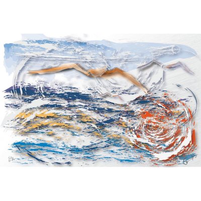 DIGITAL PAINTING CAMILLO BUCCELLA ' THE MIGRANTS - LIKE NOMADS IN THE SKY ' dimensioni L 30 x H 20 cm.