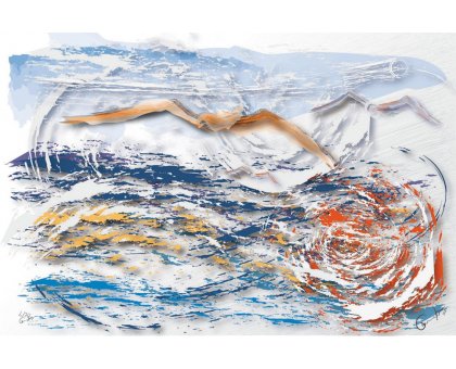 DIGITAL PAINTING CAMILLO BUCCELLA ' THE MIGRANTS - LIKE NOMADS IN THE SKY ' size L 30 x H 20 cm.