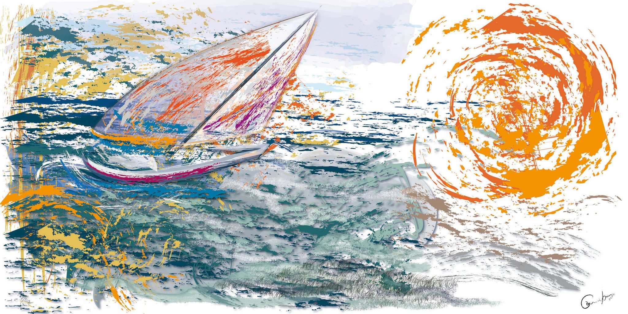 DIGITAL PAINTING CAMILLO BUCCELLA ' STORMY SUN '  dimensioni L 120 x H 60 cm.