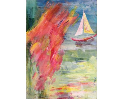 ACRILICO SU TAVOLA CAMILLO BUCCELLA ' VERDE Y MAR - RESPLANDOR DE LUZ EN EL CARIBE ' dimensioni L 50 x H 70 cm.