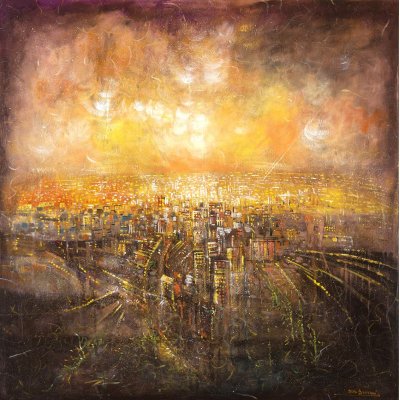 MIXED MEDIA NILO BAZZANI 'DINAMISMO FUTURO' dimensioni L 100 x H 100 cm.