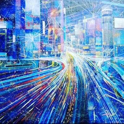 MIXED MEDIA NILO BAZZANI ' VIBRAZIONI DINAMICHE ' dimensioni L 100 x H 80 cm.