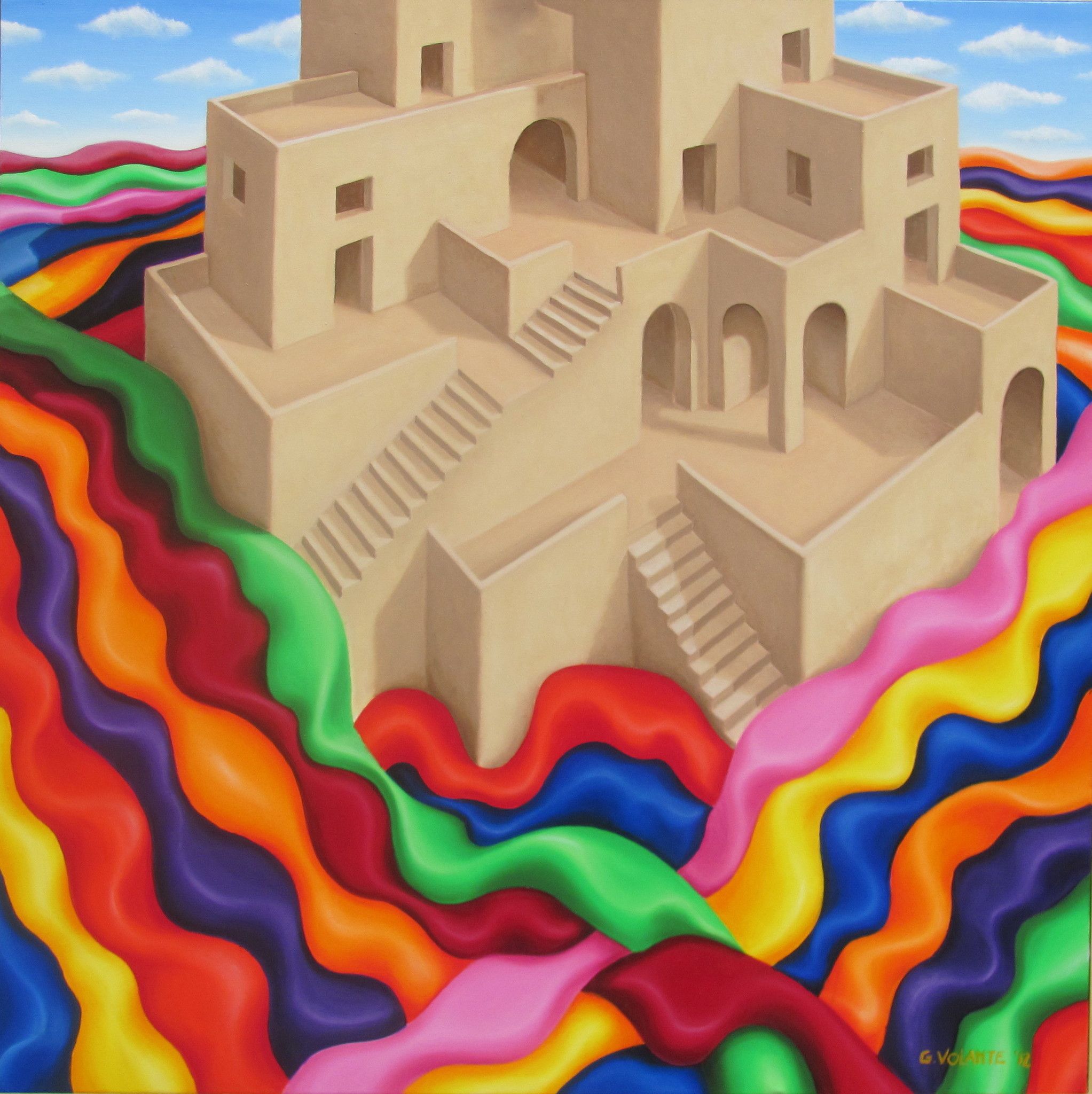 OLIO SU TELA  GIUSEPPE VOLANTE ' ISOLA '  dimensioni L 80 x H 80 cm.
