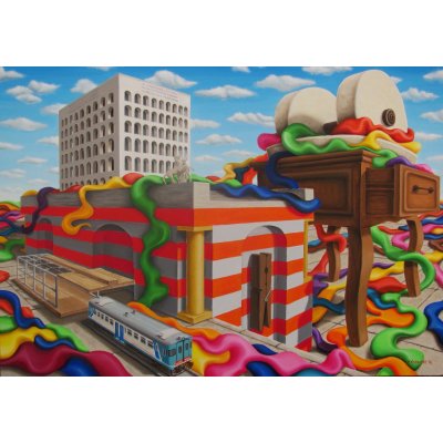 OLIO SU TELA GIUSEPPE VOLANTE ' LA CITTA' CHE SALE ' dimensioni L 100 x H 70 cm.