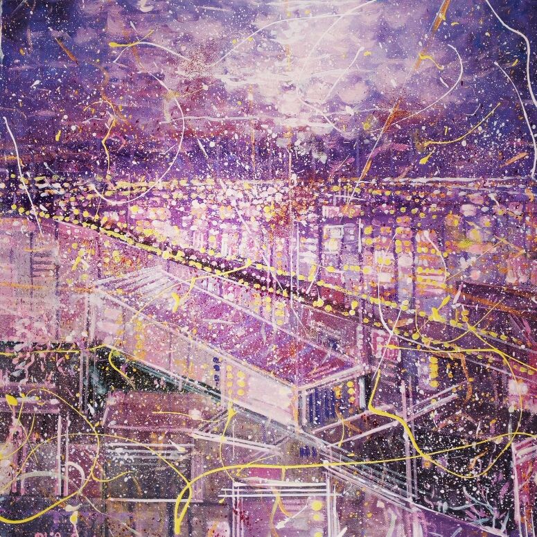 MIXED MEDIA  NILO BAZZANI  ' LUCI IN MOVIMENTO '  dimensione L 50 x H 50 cm.