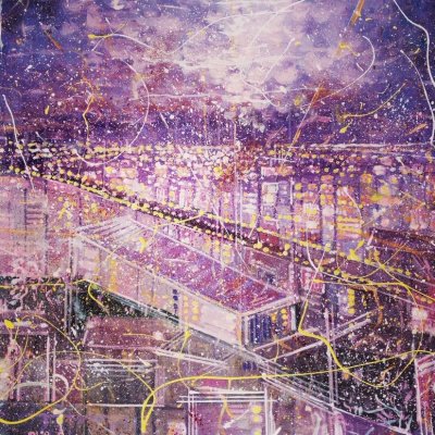 MIXED MEDIA NILO BAZZANI ' LUCI IN MOVIMENTO ' dimensione L 50 x H 50 cm.