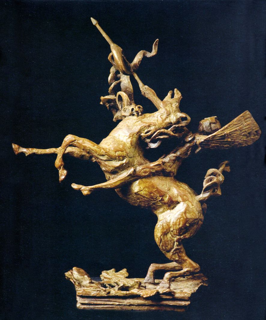 SCULTURA IN BRONZO SABRINA FERRARI '  S.GIORGIO ED IL DRAGO ' dimensioni L 34 x H 38 x 13 cm.