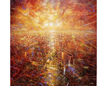 MIXED MEDIA NILO BAZZANI ' CITTA' ROSSA ' size L 100 x H 100 cm.