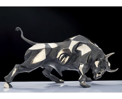 BRONZE SCULPTURE SABRINA FERRARI ' BULL - DOZER ' size L 52 x H 31 x P 28 cm.