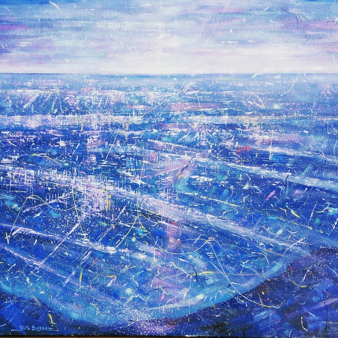 MIXED MEDIA  NILO BAZZANI  ' SORVOLANDO UN SOGNO '  dimensioni  L 100 x H 80 cm.