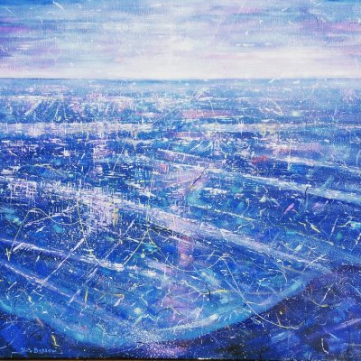 MIXED MEDIA NILO BAZZANI ' SORVOLANDO UN SOGNO ' dimensioni L 100 x H 80 cm.