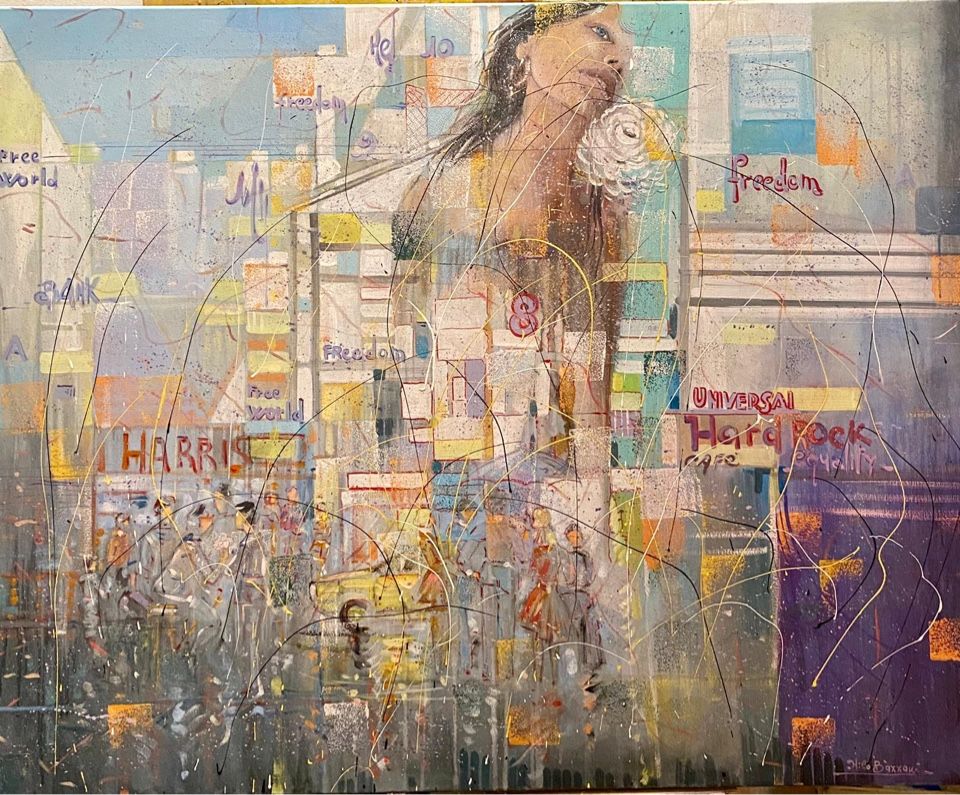 MIXED MEDIA  NILO BAZZANI  ' FREEDOM '  size  L 80 x H 100 cm.