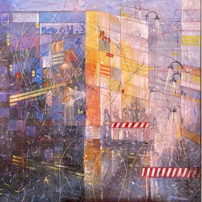 MIXED MEDIA NILO BAZZANI 'OLTRE IL FUTURO ' dimensioni L 100 x H 100 cm.