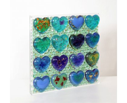 SCULPTURE DANIELA FORCELLA ' BLUE HEARTS' GAME ' size L 60 x H 60 cm.