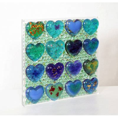SCULTURA DANIELA FORCELLA ' BLUE HEARTS' GAME ' dimensioni L 60 x H 60 cm.