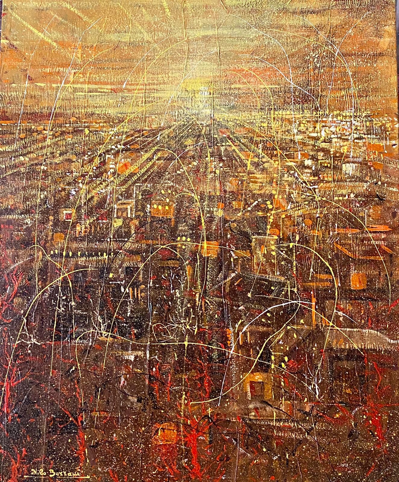 MIXED MEDIA  NILO BAZZANI ' THE YELLOW SKY '  dimensioni L 60 x H 70 cm.