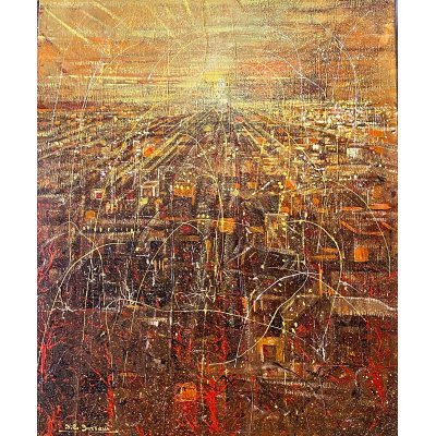 MIXED MEDIA NILO BAZZANI ' THE YELLOW SKY ' dimensioni L 60 x H 70 cm.