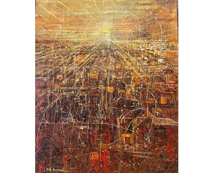 MIXED MEDIA NILO BAZZANI ' THE YELLOW SKY ' dimensioni L 60 x H 70 cm.