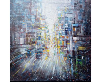 MIXED MEDIA NILO BAZZANI ' ATMOSFERE IN CITTA' ' dimensioni L 100 x H 100 cm.