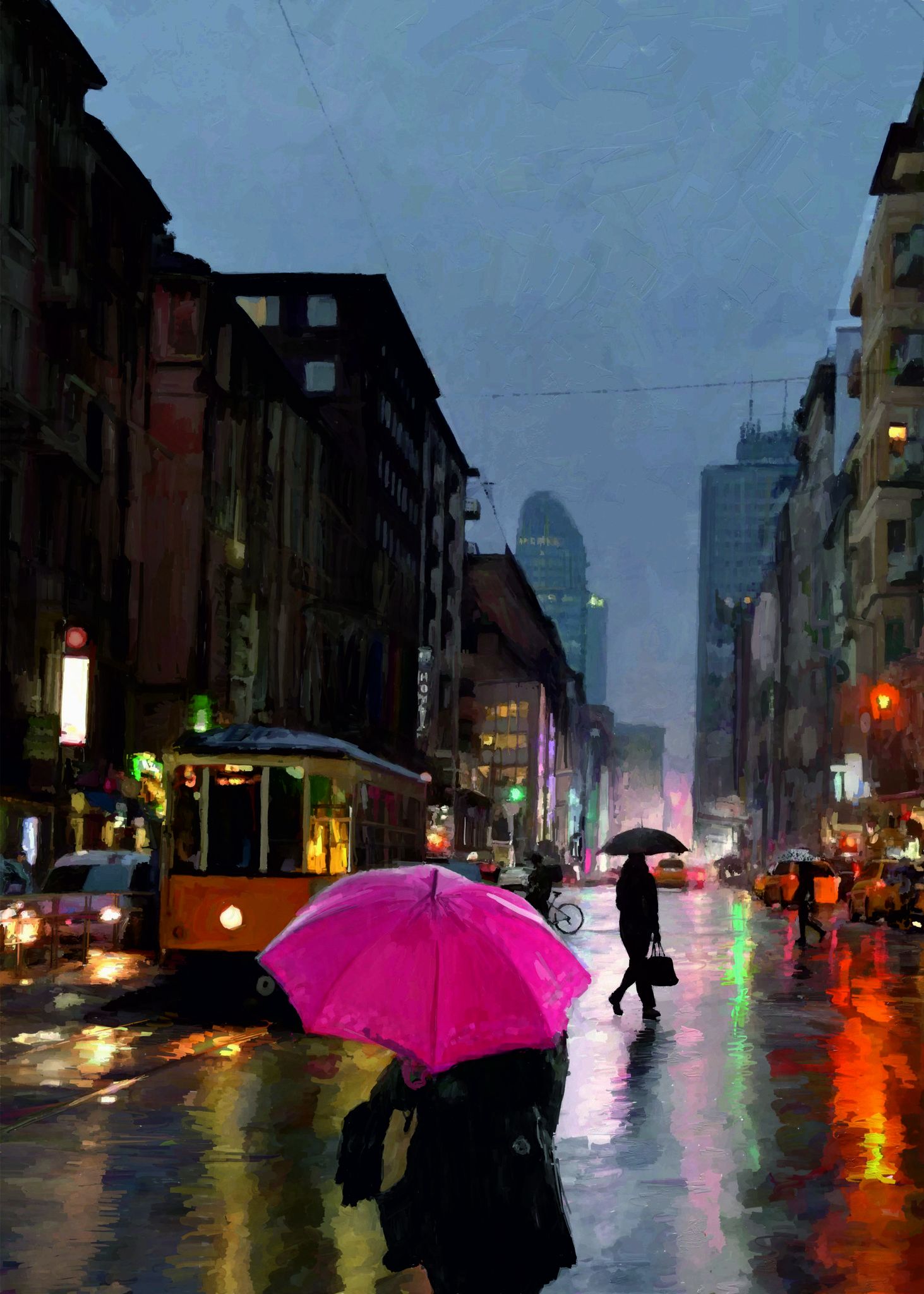 MIXED MEDIA  ADRIANO TOMMASI ' NOTTURNO METROPOLITANO '  dimensioni L 50 x H 70 cm.