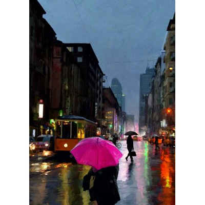 MIXED MEDIA ADRIANO TOMMASI ' NOTTURNO METROPOLITANO ' dimensioni L 50 x H 70 cm.