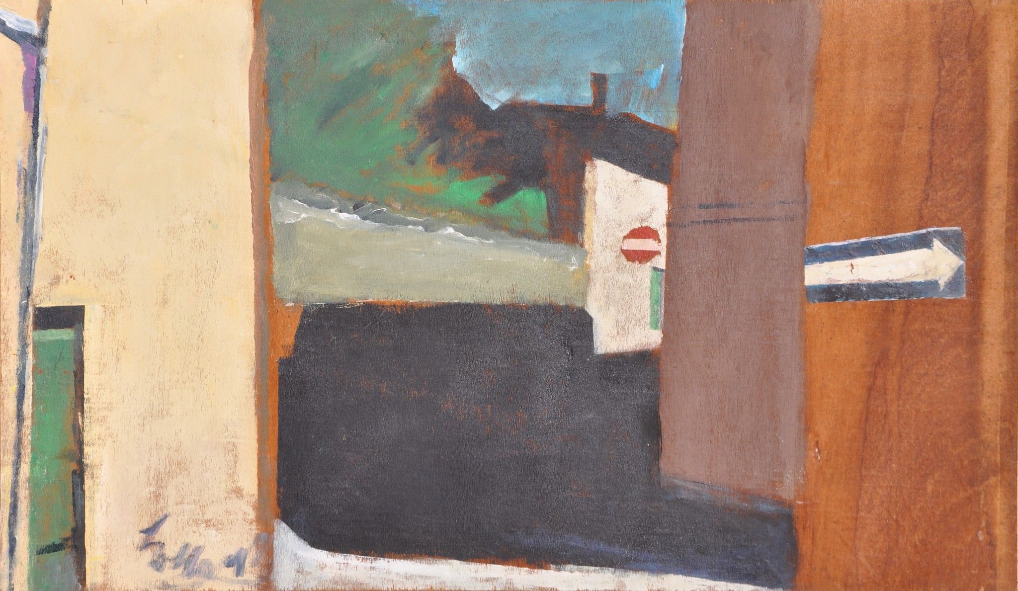 ACRILICO SU TAVOLA  TONINO GOTTARELLI ' ALL 'INCROCIO '  dimensioni L 61 x H 103 cm.