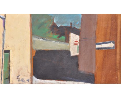 ACRILICO SU TAVOLA TONINO GOTTARELLI ' ALL 'INCROCIO ' dimensioni L 61 x H 103 cm.