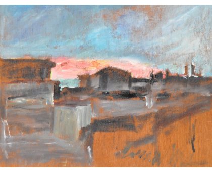 ACRILICO SU TAVOLA TONINO GOTTARELLI ' ALL 'ALBA ' dimensioni L 71 x H 90 cm.