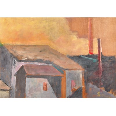 ACRILICO SU TAVOLA TONINO GOTTARELLI ' RIGORE GEOMETRICO ' dimensioni L 71 x H 101 cm.