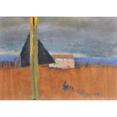 ACRILICO SU TAVOLA TONINO GOTTARELLI ' IL SEGNALE VISTO DI SPALLE ' dimensioni L 63 x H 87 cm.