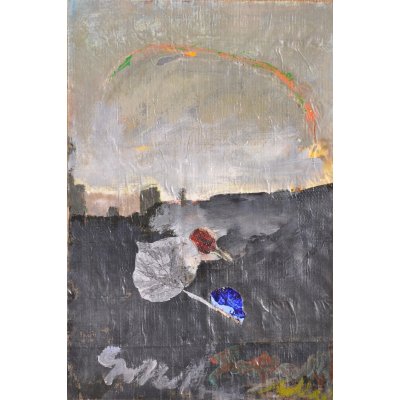 MIXED MEDIA TONINO GOTTARELLI ' L 'ARCOBALENO SUL MISTERO ' dimensioni L 55 x H 37 cm.