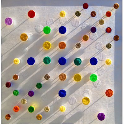 MIXED MEDIA MICHELE TONIATTI ' COSTELLAZIONI 2 ' dimensioni L 70 x H 70 cm.