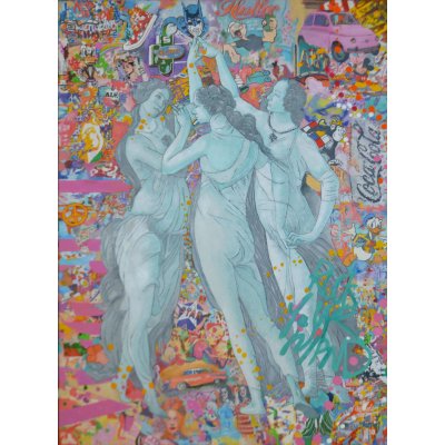 MIXED MEDIA MARCELLO REMIGI ' LE TRE GRAZIE ' dimensioni L 82 x H 110 cm.