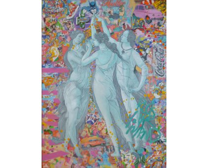 MIXED MEDIA MARCELLO REMIGI ' LE TRE GRAZIE ' dimensioni L 82 x H 110 cm.