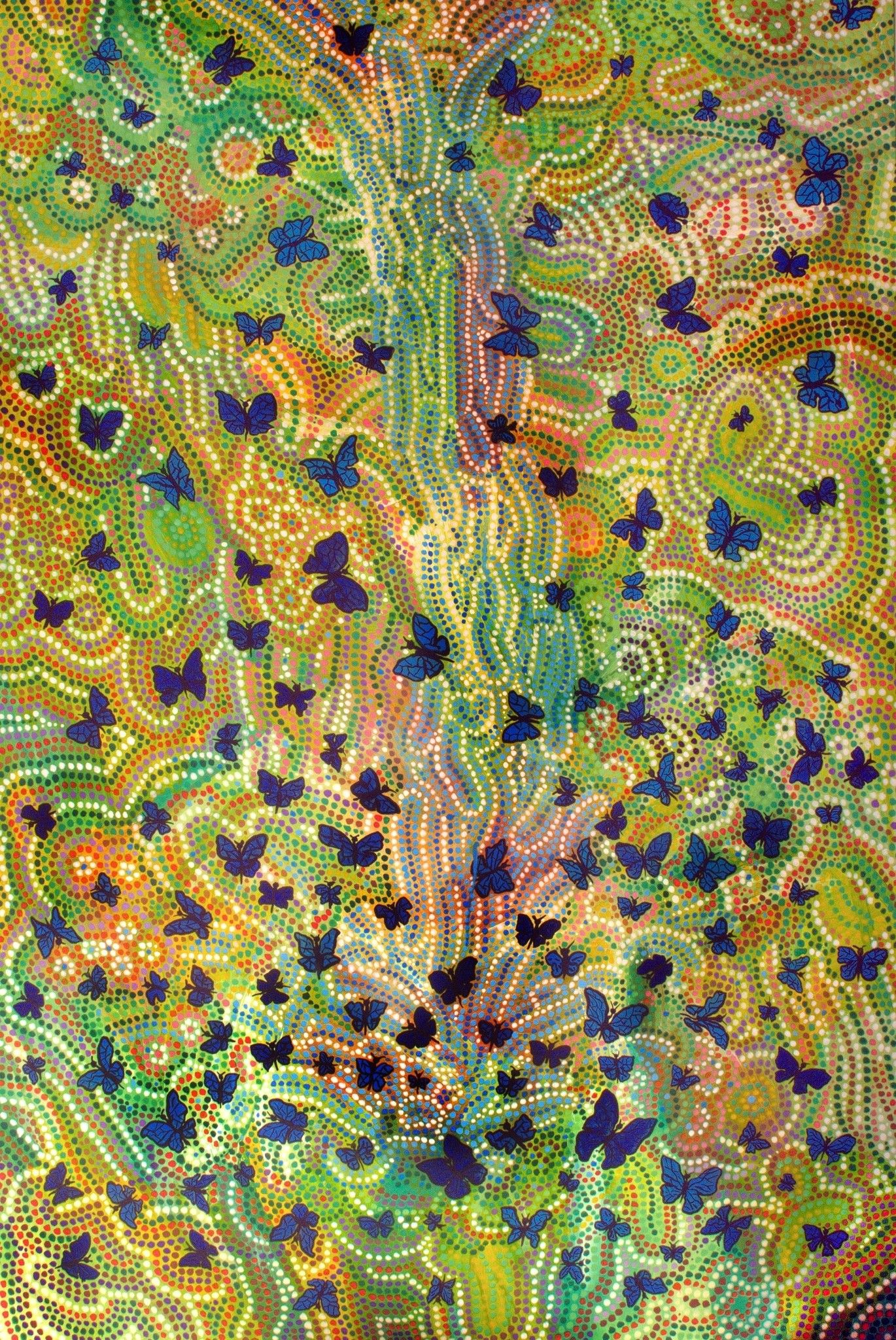 ACRILICO SU TELA  COSTANTINO GIOVINE ' CASCATA DI FARFALLE ' dimensioni L 80 x H 120 cm.