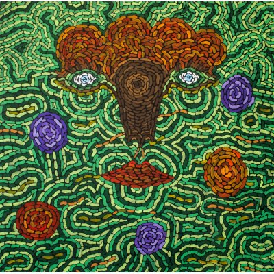 ACRILICO SU TELA COSTANTINO GIOVINE 'TUNKASHILA' dimensioni L 70 x H 70 cm.