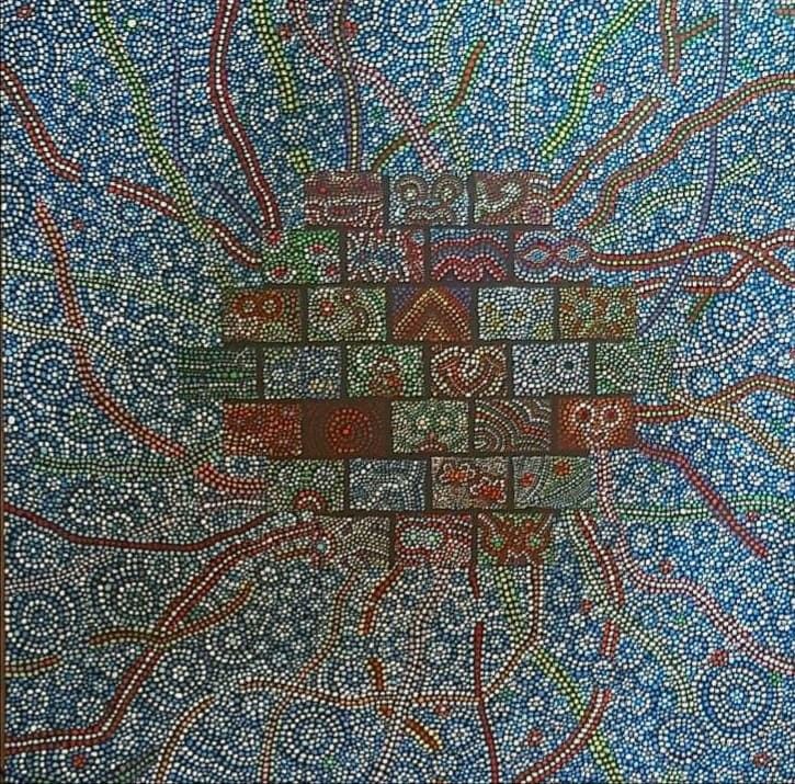 ACRILICO SU TELA COSTANTINO GIOVINE 'PRIMITIVI' dimensioni L 80 x H 80  cm.