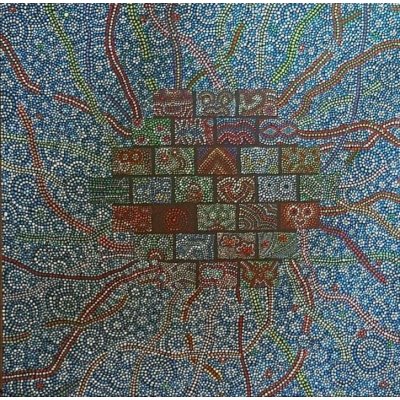 ACRILICO SU TELA COSTANTINO GIOVINE 'PRIMITIVI' dimensioni L 80 x H 80 cm.