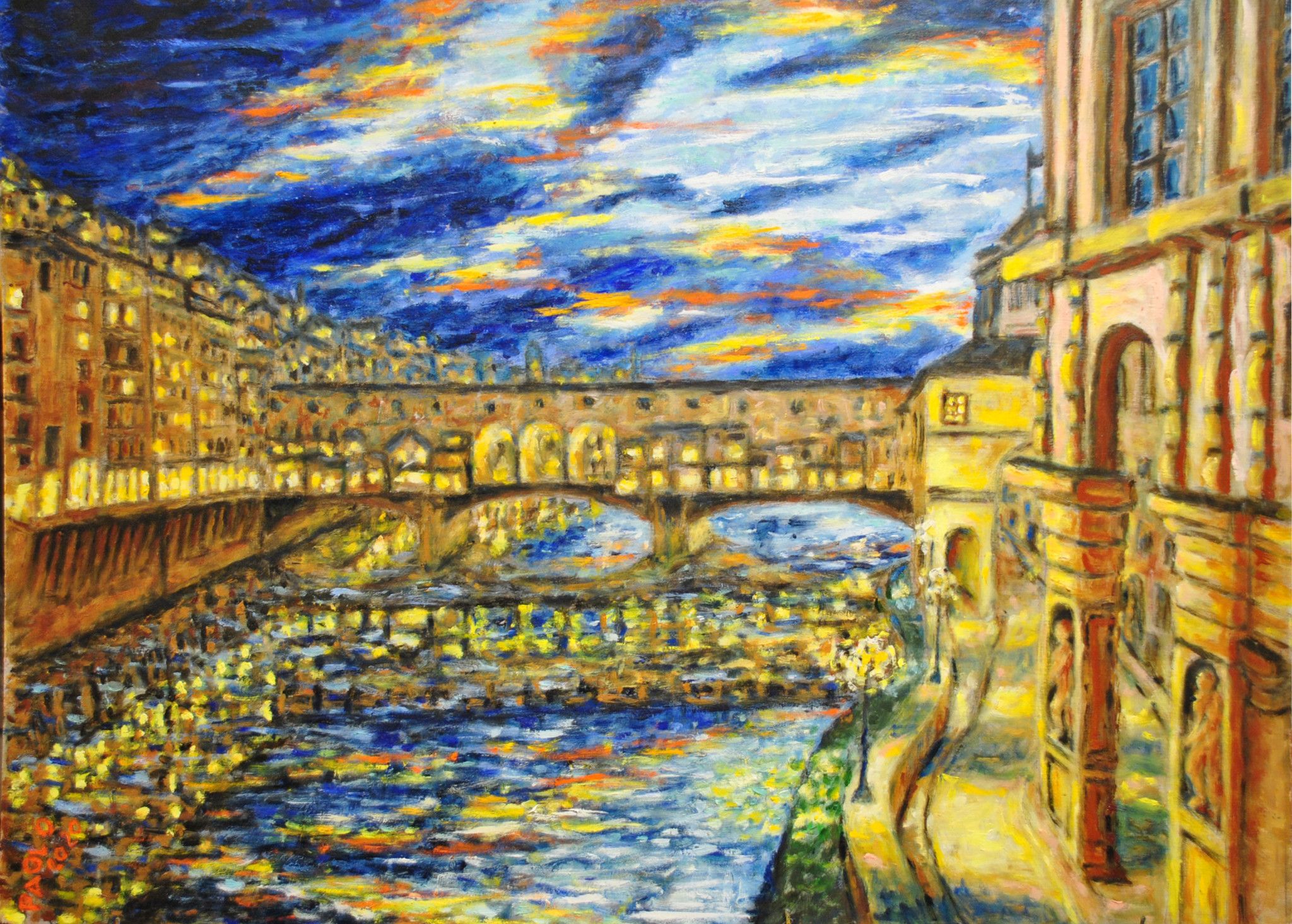 OLIO SU TELA  PAOLO NANNELLI ' PONTE VECCHIO FIRENZE '  dimensioni L 62 x H 44 cm.