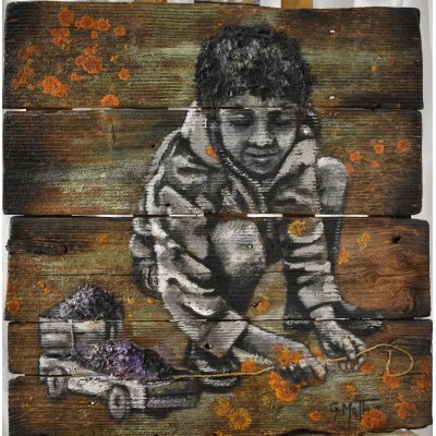 MIXED MEDIA GIANNI MATTU ' IL GIOCATOLO ' dimensioni L 60 x H 65 cm.