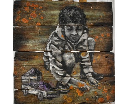 MIXED MEDIA GIANNI MATTU ' IL GIOCATOLO ' dimensioni L 60 x H 65 cm.