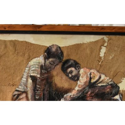 MIXED MEDIA GIANNI MATTU ' SCARICA BARILE ' dimensioni L 80 x H 70 cm.