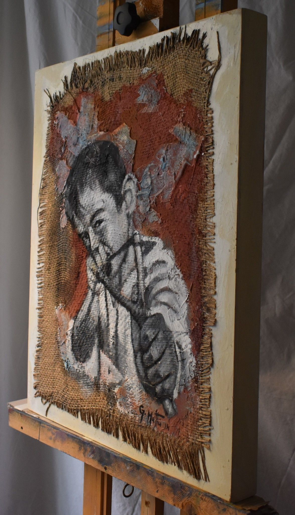MIXED MEDIA  GIANNI MATTU ' LA FIONDA '   dimensioni L 60 x H 50 cm.