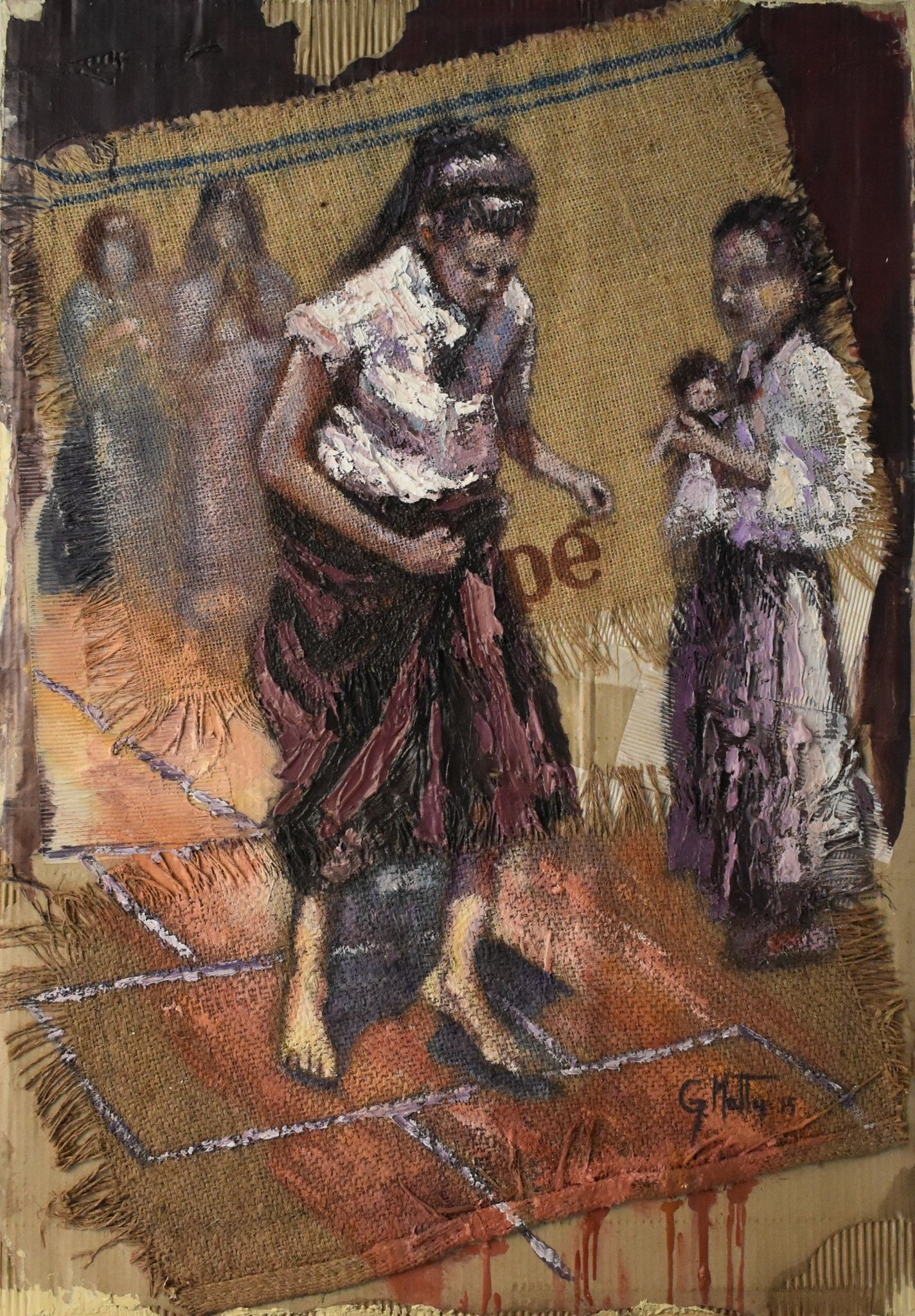 MIXED MEDIA  GIANNI MATTU ' LA CAMPANA '  dimensioni L 100 x H 70 cm.