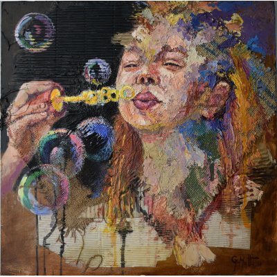 MIXED MEDIA GIANNI MATTU ' BOLLE COLORATE ' dimensioni L 50 x H 50 cm.