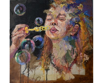 MIXED MEDIA GIANNI MATTU ' BOLLE COLORATE ' dimensioni L 50 x H 50 cm.