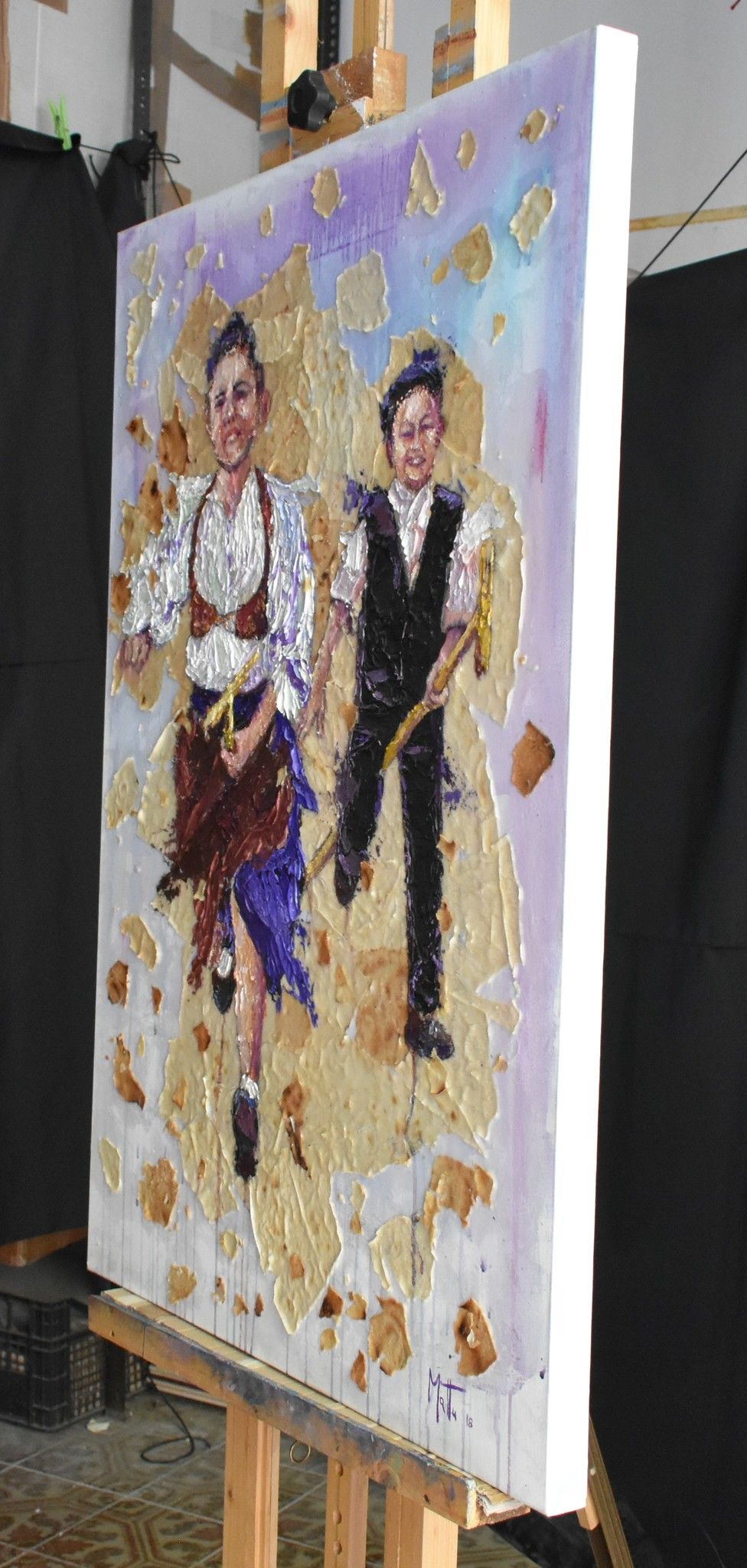 MIXED MEDIA  GIANNI MATTU ' CORSA CON I CAVALLINI DI CANNA '  dimensioni L 100 x H 70 cm.