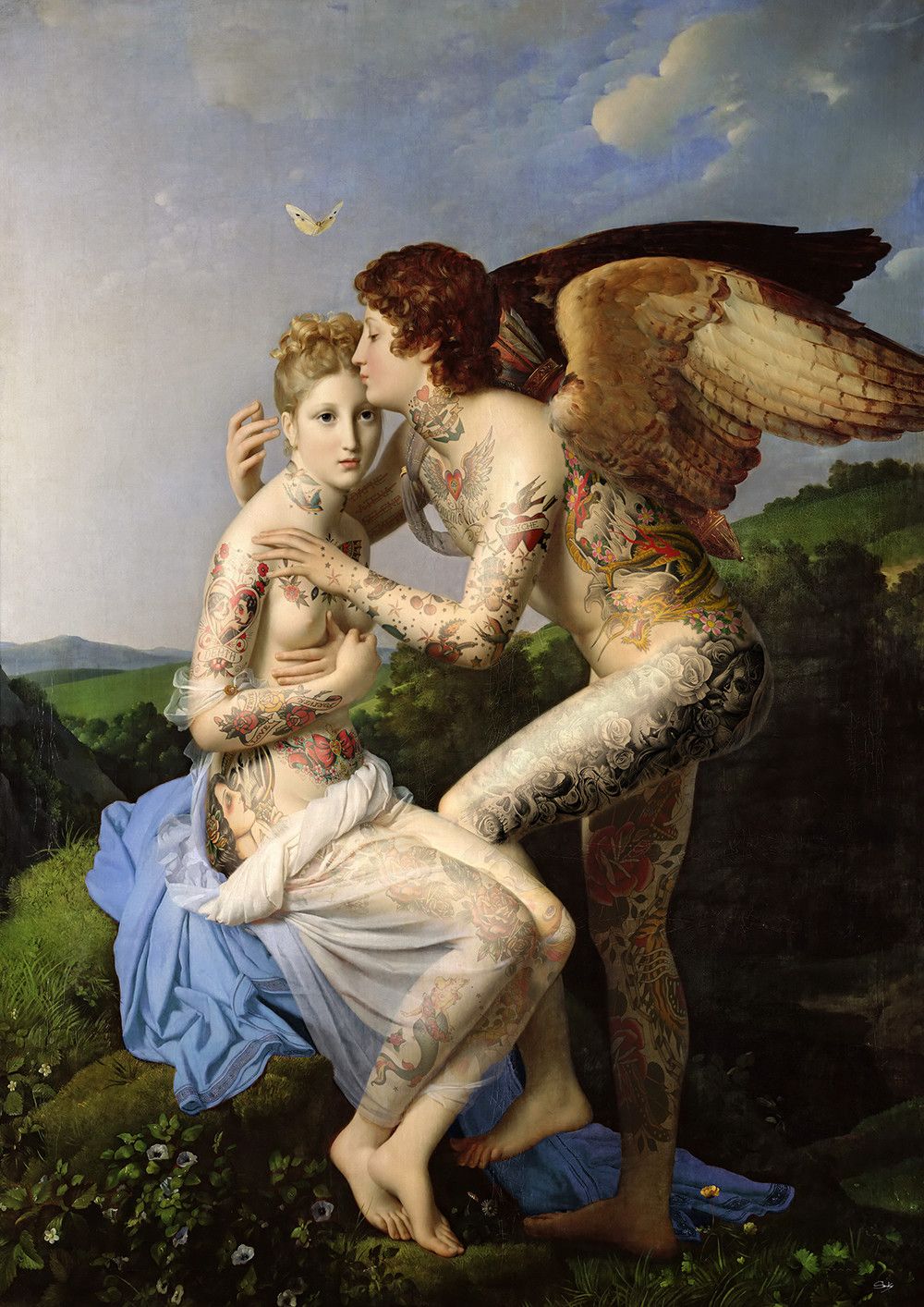 FOTOGRAFIA DIGITALE SU TELA - ARTISTA SLASKY - TITOLO 'CUPIDO + PSICHE'  cm. L 70 x H 100