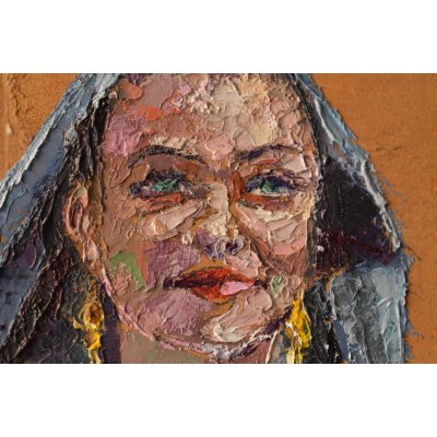 OLIO A SPATOLA GIANNI MATTU ' RAGAZZA DI POSADA ' dimensioni L 15 x H 15 cm.